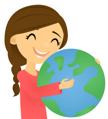 Young woman hugging Earth