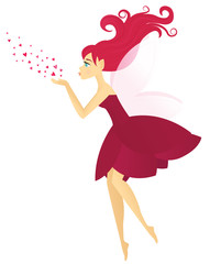 Pink haired fairy blowing hearts