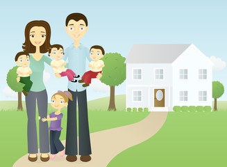 Happy family with triplets