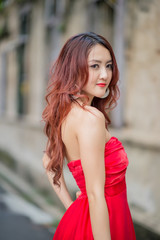 Asia girl in red dress