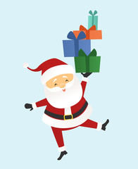 Fototapeta na wymiar Santa Claus balancing a stack of presents in one hand