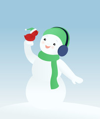 Snowman holding a bird