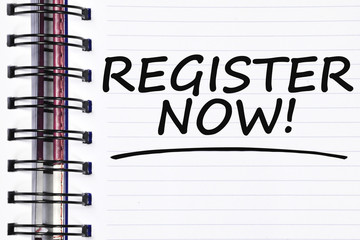 register now words on spring white note book