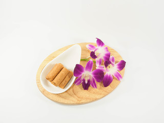 Obraz na płótnie Canvas Thai dessert, wafer on the wooden chopping block