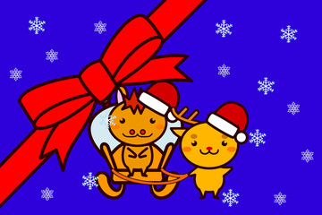 Naklejka premium クリスマスフレームの動物シリーズ