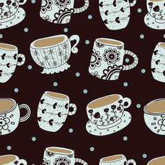 Vintage coffe porcelain. Vector seamless pattern. Seamless pattern can be used for wallpaper, pattern fills, web page background, surface textures.