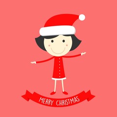 Christmas card with cute girl illustration