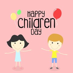Happy children day card, with boy and girl illustration