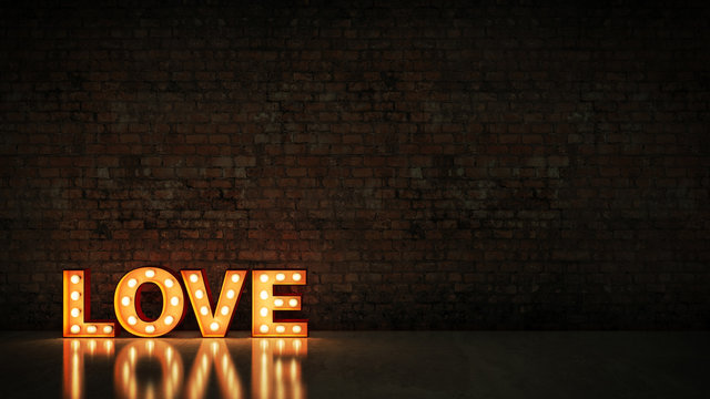 marquee light love letter sign, render 3D