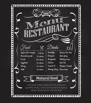 Hand drawn restaurant menu blackboard vintage frame label vector
