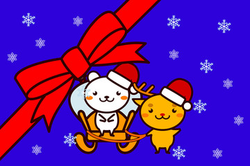 Naklejka premium クリスマスフレームの動物シリーズ