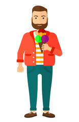 Man holding icecream.
