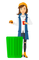 Woman throwing junk food.