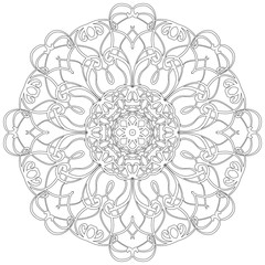 Black and white abstract circular pattern mandala.