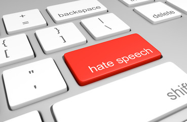 Hate speech key on a computer keyboard representing online defamatory comments - 97699312