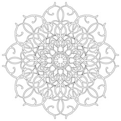 Black and white abstract circular pattern mandala.