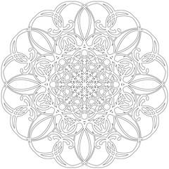 Black and white abstract circular pattern mandala.