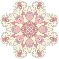 Mandala geometric round ornament, tribal ethnic arabic Indian motif, eight pointed circular abstract floral pattern. Hand drawn decorative vector design element