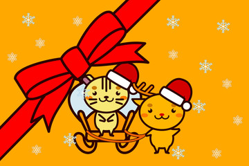 Naklejka premium クリスマスフレームの動物シリーズ