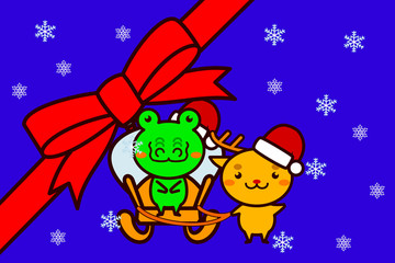 Fototapeta premium クリスマスフレームの動物シリーズ