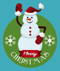 Happy Snowman with Santa's Hat and Merry Christmas Message, Vector Illustration