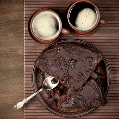 Chocolate cake and coffee