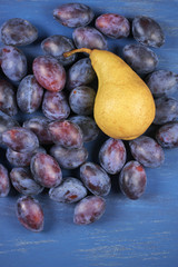 Blue plums and pear