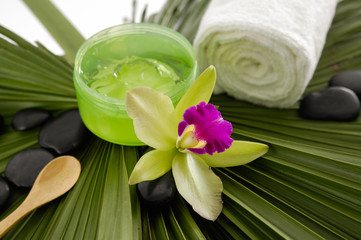 Obraz na płótnie Canvas health spa and green palm texture
