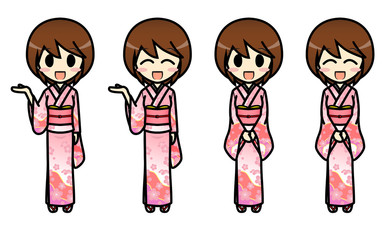 シンプルキャラクター 会話・表情イラスト集 和服 女性 案内