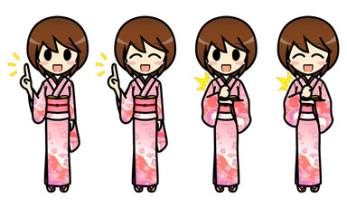 シンプルキャラクター 会話・表情イラスト集 和服 女性 要点・納得