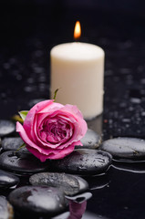  pink rose with candle and therapy stones 