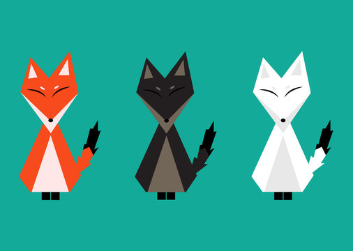 Red Fox, Arctic Fox, Brown Fox. Full Body Vector Illustration