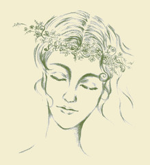 Illustration of Women face with flower crown on her head