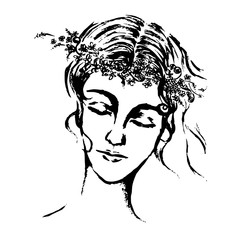 Illustration of Women face with flower crown on her head