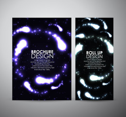 Brochure business design template or roll up. Abstract purple digital flare frame.