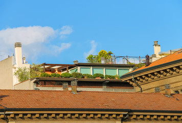 Obraz premium Modern roof garden in the historical centre of Rimini, Italy
