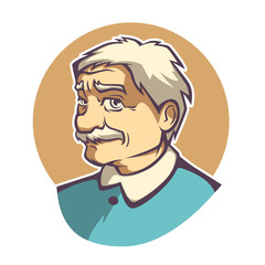 vector portrait of old man in cartoom style