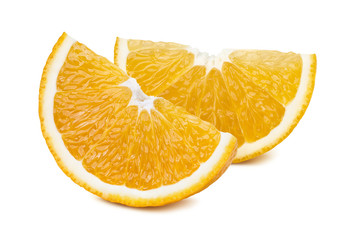 2 orange quarter slices isolated on white background