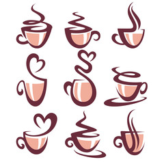 coffee and tea, vector cups collection