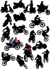 scooters and motorcycles silhouettes on white