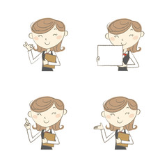 いろいろな表情とポーズをする制服の女性