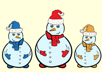 Snowmen in Christmas caps