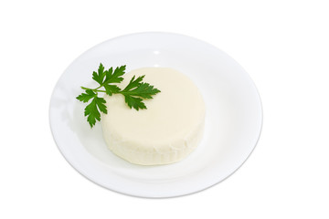 Mozzarella cheese on a white dish