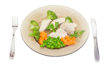 Dietary dish of boiled meat and vegetables