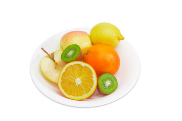 Different fruits on a white dish