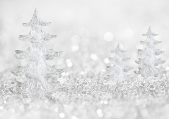 Winter ice trees background with abstract lights
