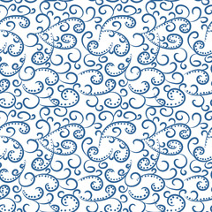 Abstract winter background, frost pattern in blue and white colors. 