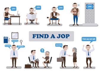 New job search and business man infographic.Vector illustration
