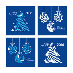 Set of creative 4 Christmas cards. Happy New Year 2016. Merry Christmas. Christmas Posters set. Template for Greeting Congratulations, Invitations. Vector illustration.