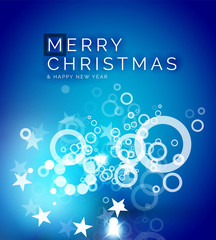 Christmas blue abstract background with white transparent snowflakes